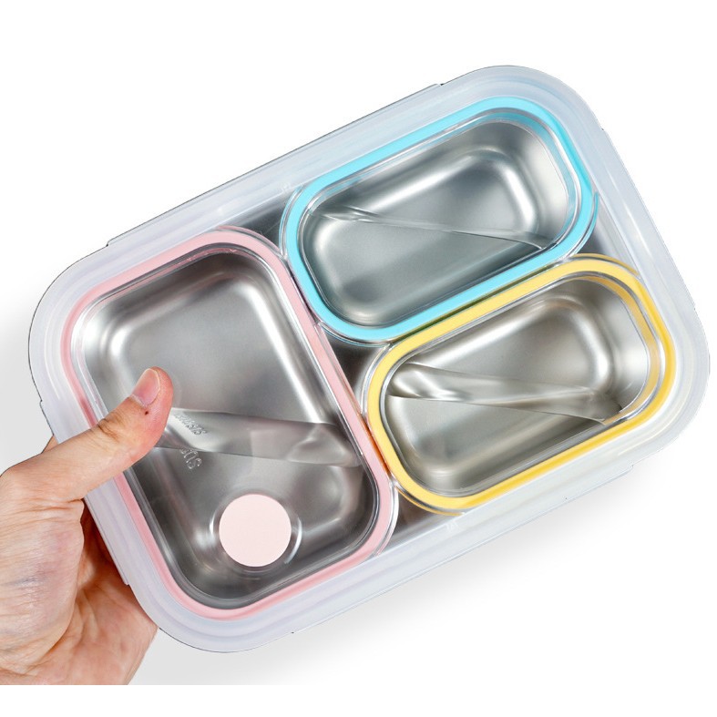 316 stainless steel compartments lunch box, dopamine color, anti-odor-mixing, separated and sealed, office worker and student lunch box, silicone food storage box