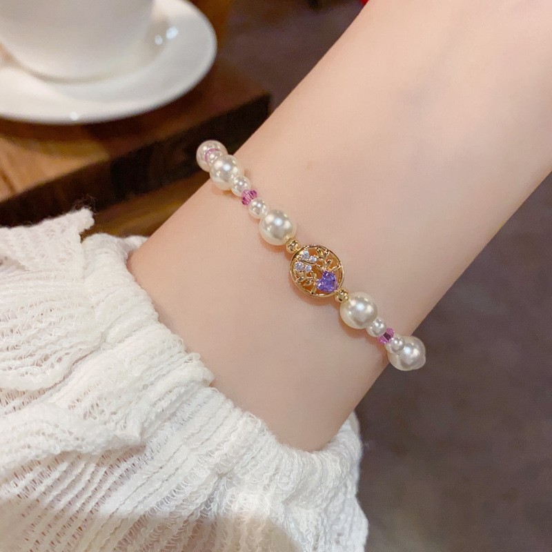 Nicho de moda dulce y versátil diamante oval pulsera de perlas personalidad ligera extravagancia temperamento simple sentido de primera clase decoración de la mano mujer details Picture