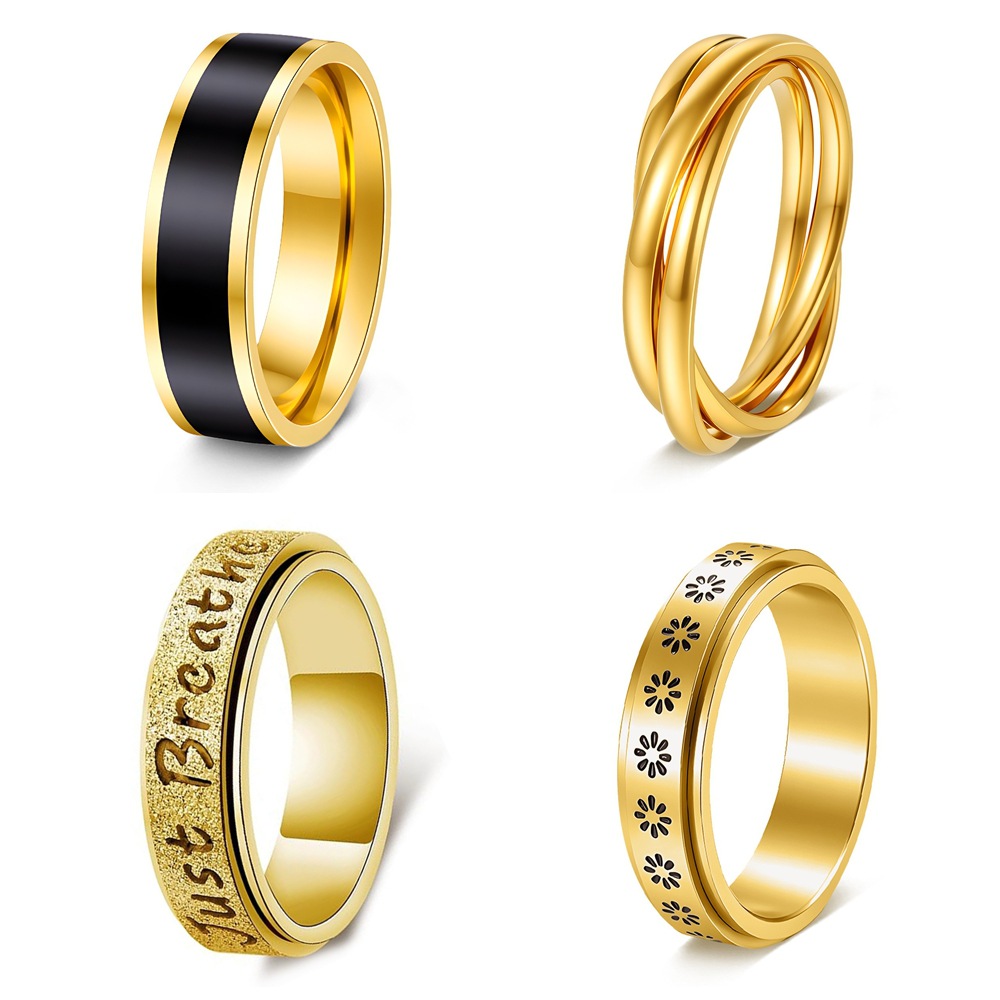 亚马逊爆款钛钢转动戒指旋转减压抗焦虑正念冥想旋转戒指小花戒指