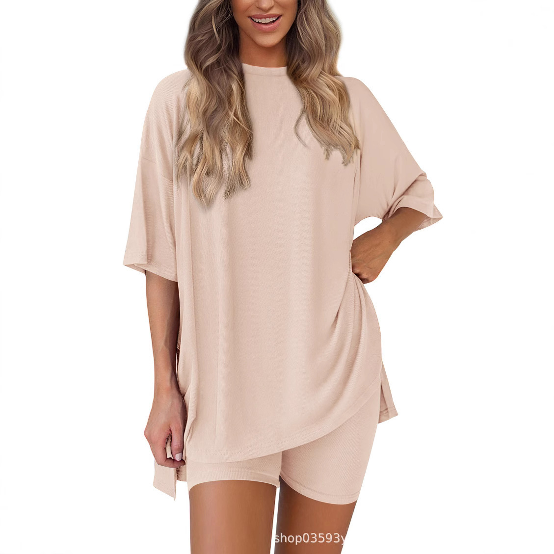 A new loose and fashionable solid-color casual short-sleeved and short-shorts two-piece set for cross-border Amazon in Europe and America in Spring/Summer 2026 full figure
