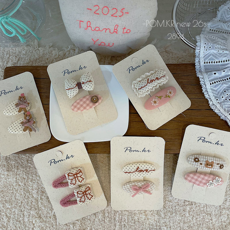 New Korean-style pink embroidered polka dot hair clip fabric children's side broken bangs clip Bye clip hair accessory for women Specification image