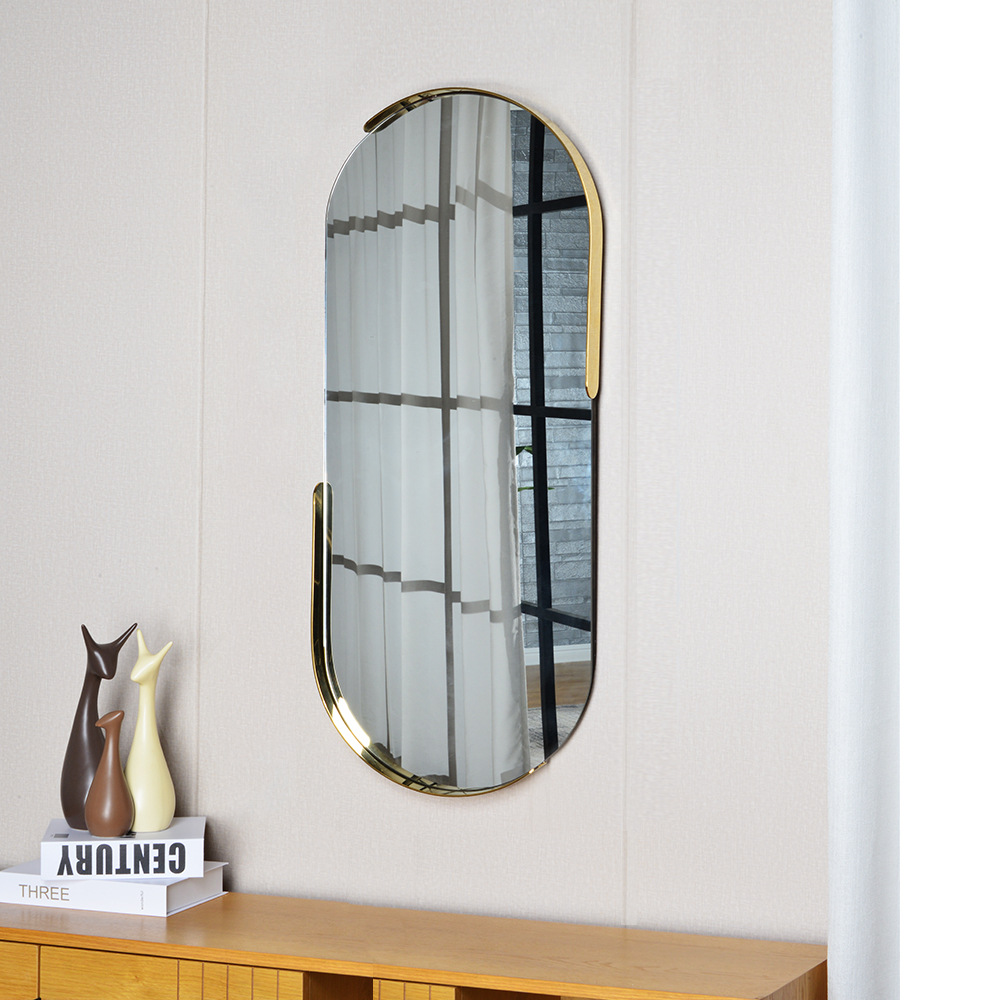 轻奢简约金属装饰不锈钢卫浴美容镜金色椭圆挂镜壁挂镜子高清