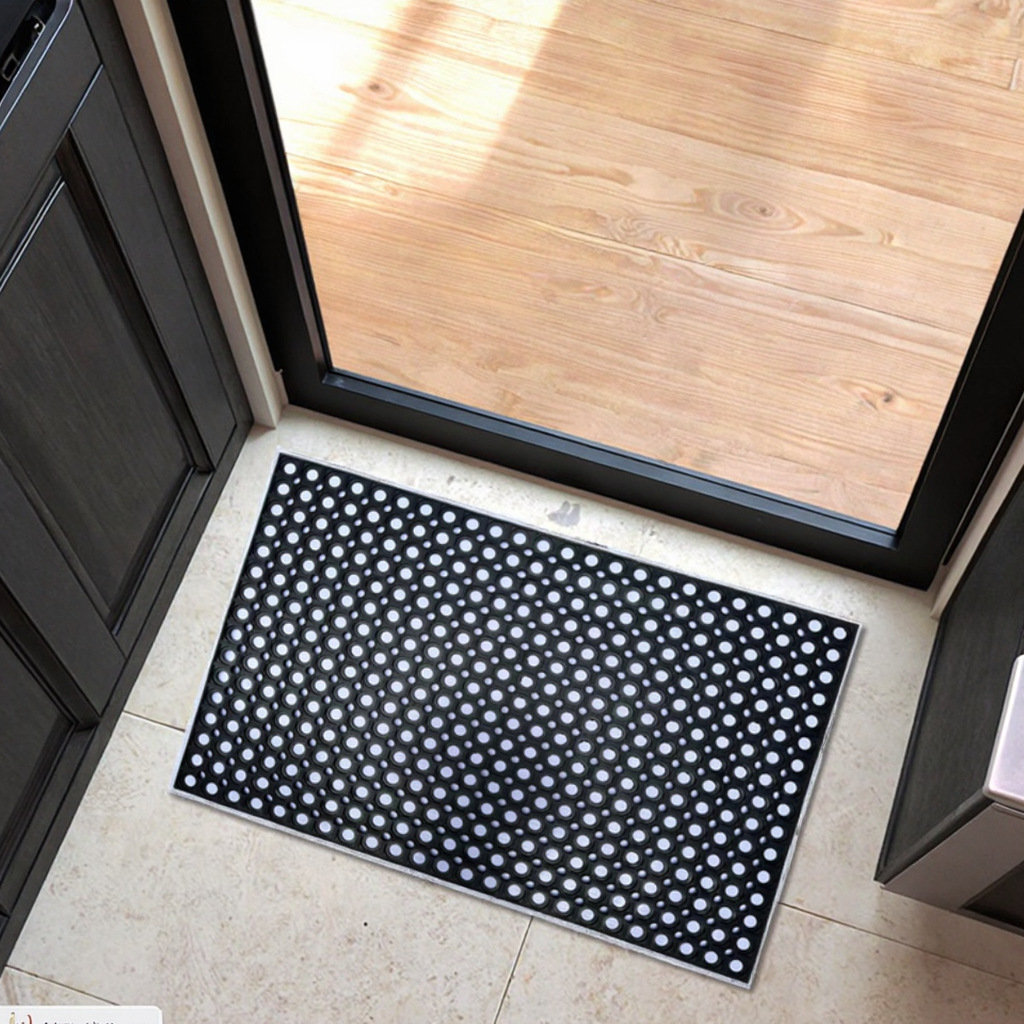 The entrance door floor mat is thickened with rubber, the mud scraper mat is hollowed-out, the floor mat is used to rub against the soil, the carpet for entering the door is thick and wear-resistant, and the grid is anti-slip details Picture