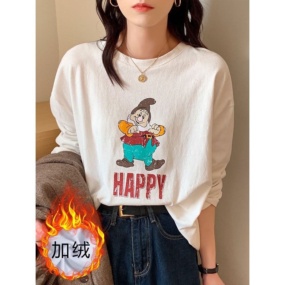 Cotton innerwear with a white base layer for autumn and winter, 2025 early spring new style fleece long-sleeved T-shirt, plus-size women's top Application Scenario