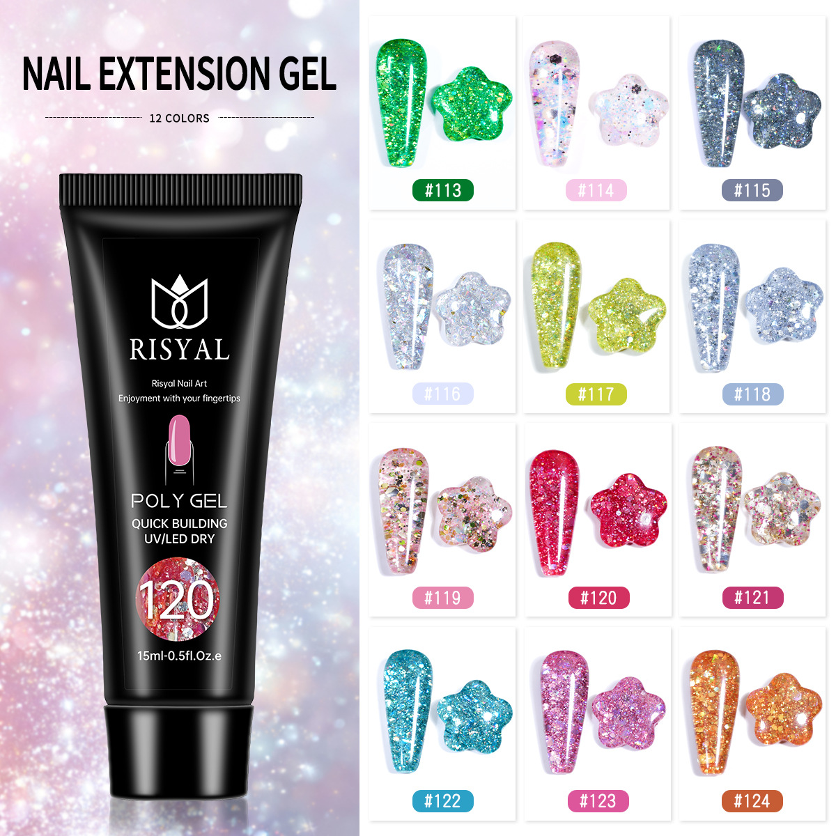 shanilak Laser Sequin Crystal Extension Glue Poly Gel, paperless tray, rapid extension, construction and shaping cross-border phototherapy glue Specification image