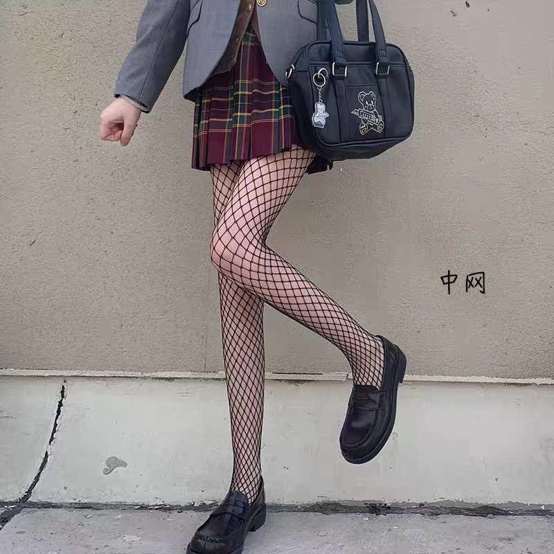黑色渔网袜黑丝袜女薄款jk网袜镂空白色网格打底袜大中小连裤袜