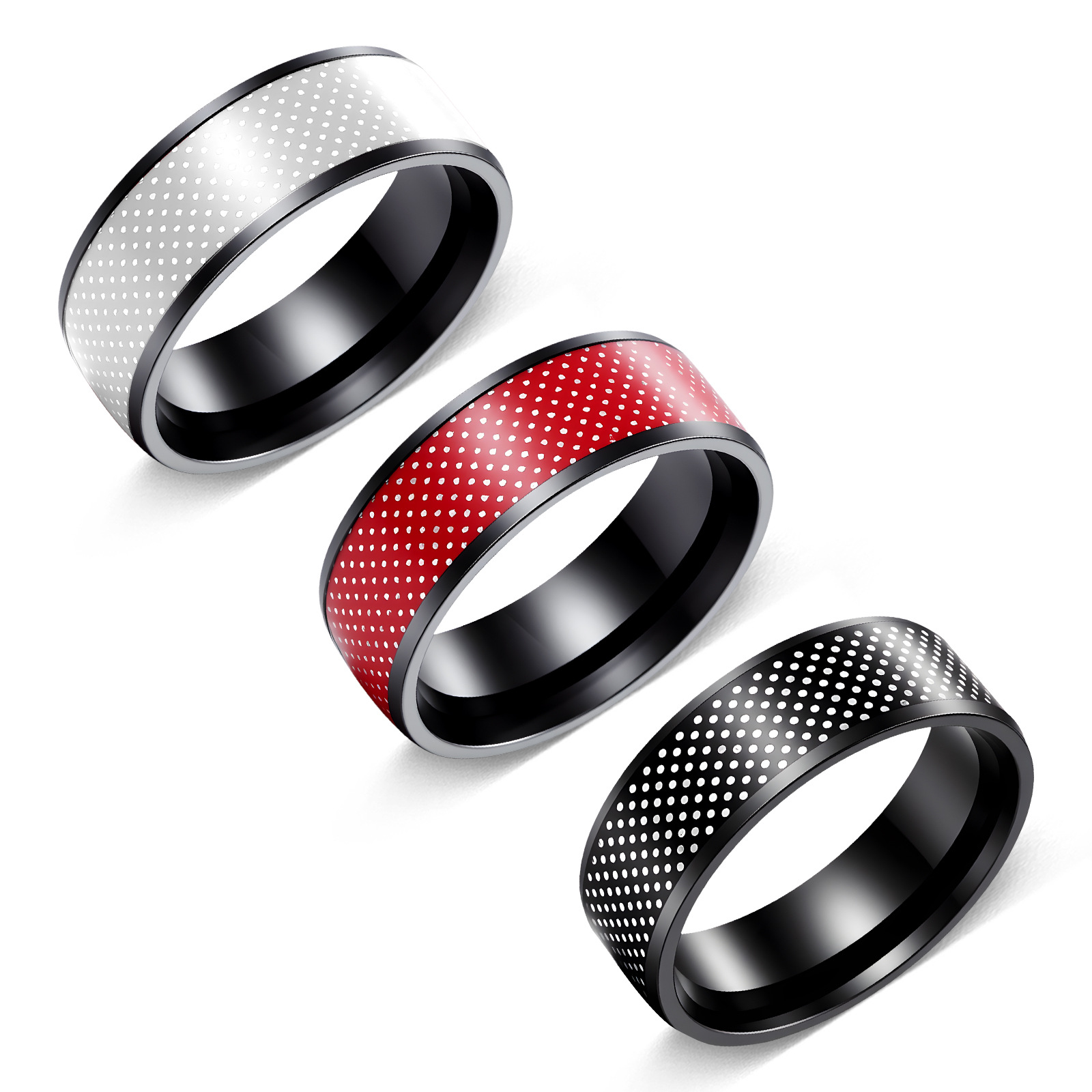 Half-price clearance, factory direct sales, 8MM wide contrasting color men's titanium steel ring, spotted fashion jewelry wholesale