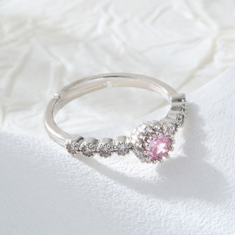 A niche and high-end round zircon open ring with adjustable colors in pink, yellow and white, a fashionable and versatile index finger ring Application Scenario