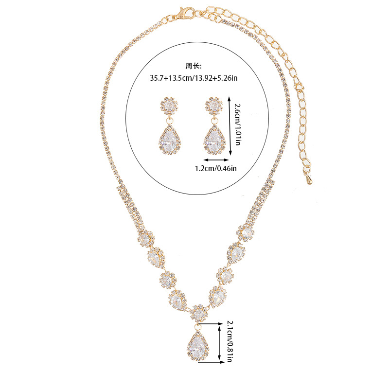 A two-piece cross-border set of super sparkling teardrop-shaped zircon necklace and earrings from Europe and America, a retro and light luxury wedding banquet jewelry set Specification image