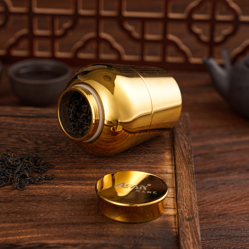 黄铜茶叶罐铜茶罐密封便携迷你旅行茶叶盒铜制茶叶储存小号茶罐子