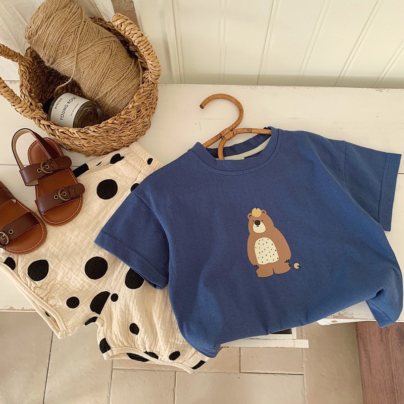 Korean-style stylish baby pure cotton breathable short-sleeved T-shirt 2025 summer wear for boys and girls cartoon versatile half-sleeved top Item Picture