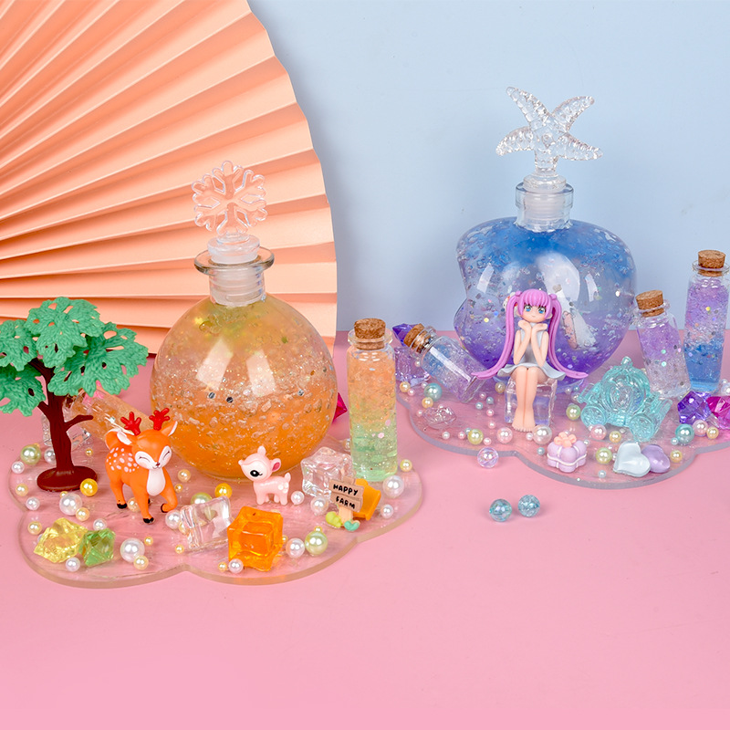 DIY creative wish bottle, transparent wooden stopper glass bottle, water baby with light, starry sky rainbow lucky drift bottle Specification image