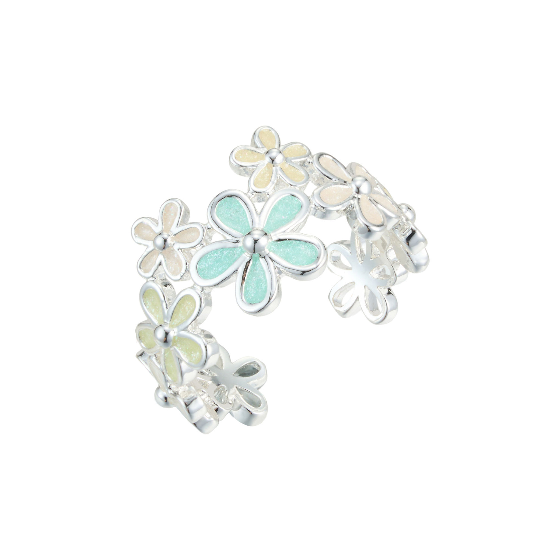 The original factory macaron glitter oil flower opening ring is fresh, sweet and high-end. Adjustable index finger ring Item Picture