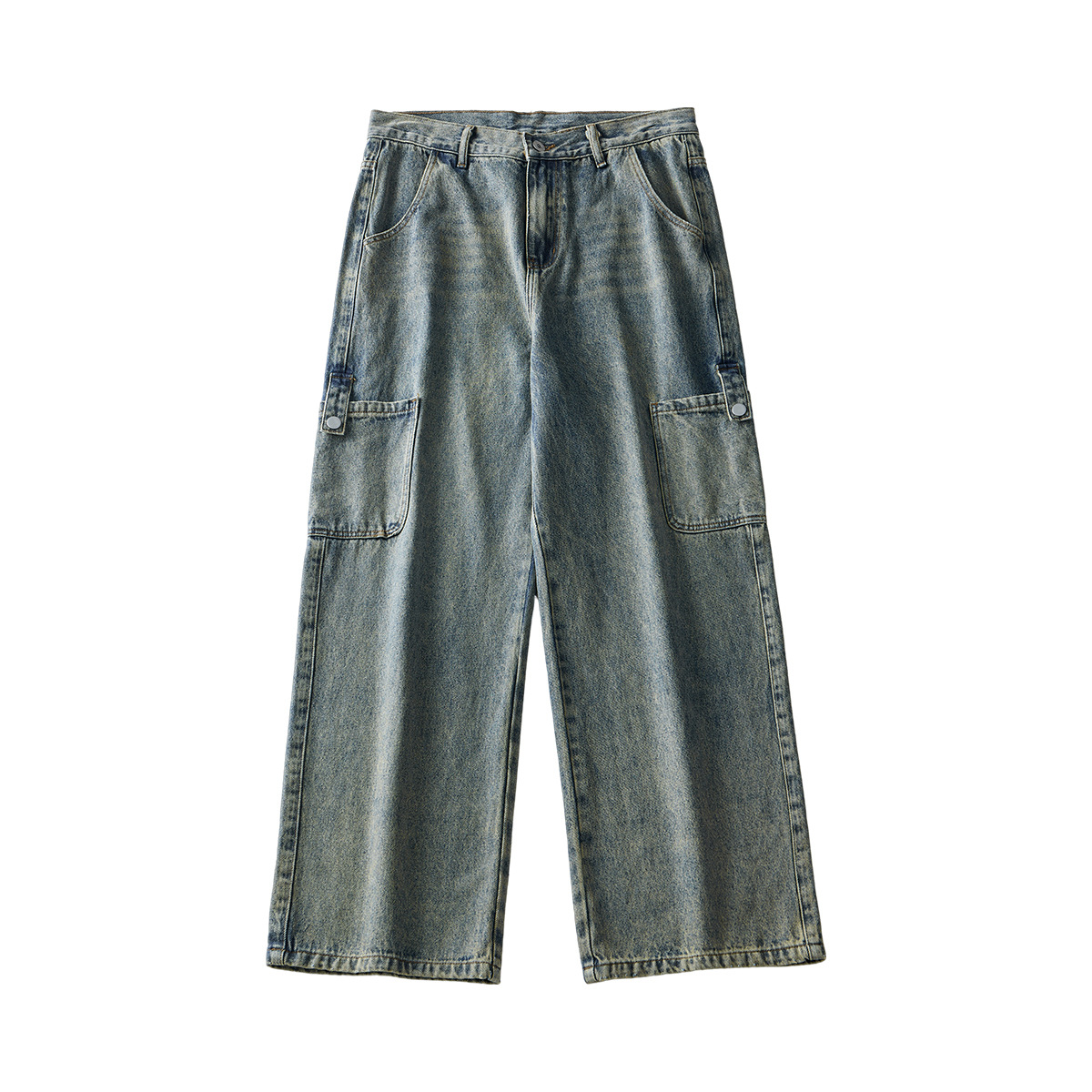 APO Men's Wear: Autumn American high street workwear washed jeans, stylish, cool and high-end loose straight-leg trousers Item Picture