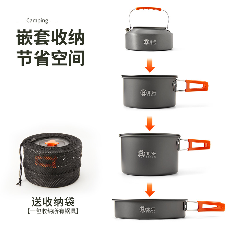 Outdoor cookware, camping cookware, barbecue equipment, complete set, gas stove, kettle, camping pot set, portable tableware, light Item Picture