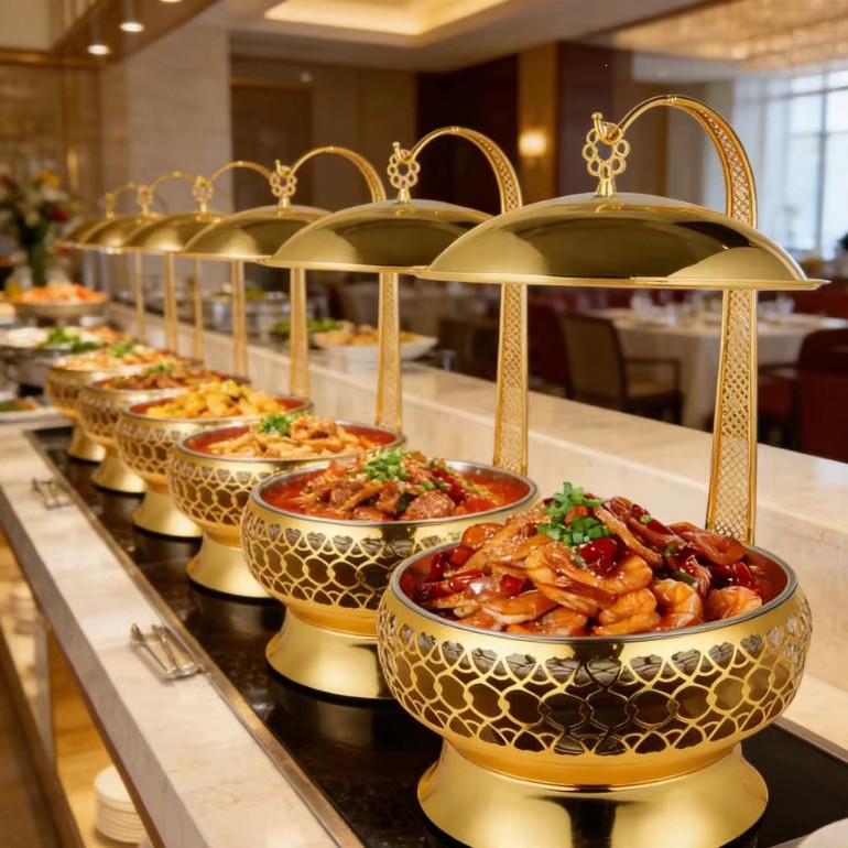 Hotel wedding banquet stainless steel insulated pot, golden buffet, alcohol heating food insulated with hanging lid Specification drawing