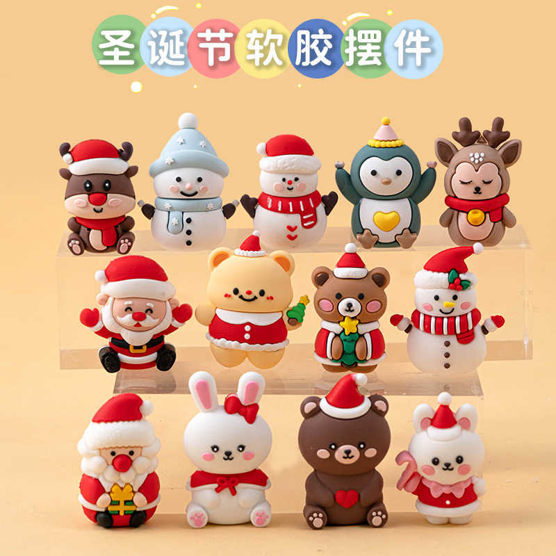 版权圣诞节蛋糕装饰摆件软胶圣诞快乐老人雪人麋鹿圣诞树派对插件细节图