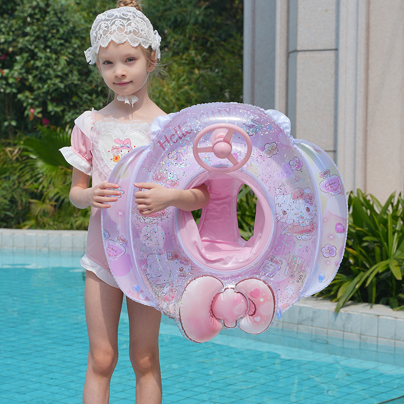 Sanrio thickened steering wheel boat children's swimming ring, anti-rollover sponge bottom seat ring, baby sunken pocket ring Specification image