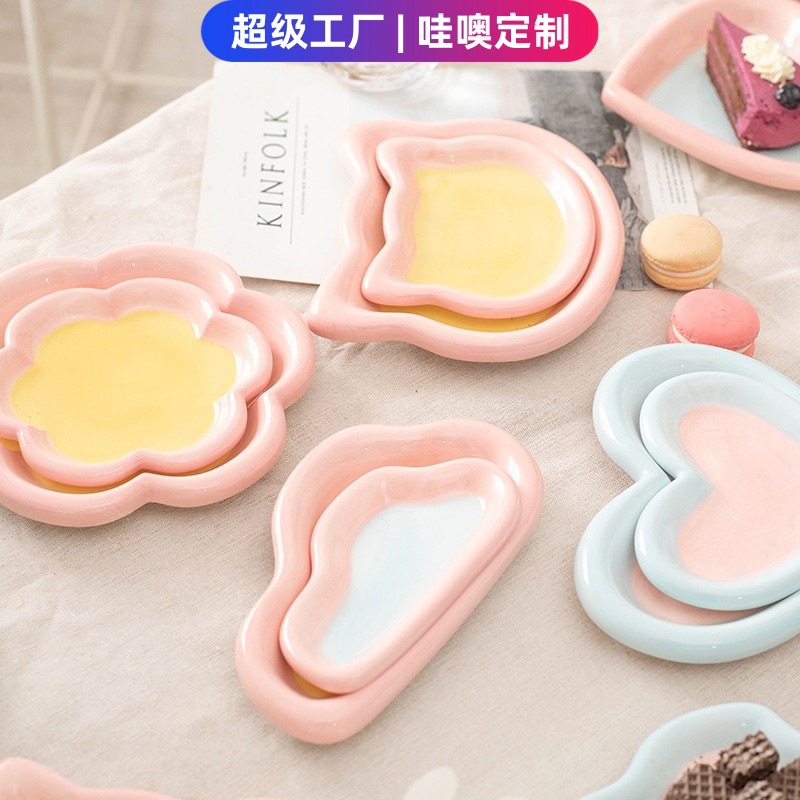 哇噢定制韩国ins风创意手绘嘟嘟盘 卡通小猫家用早餐高颜值甜品盘