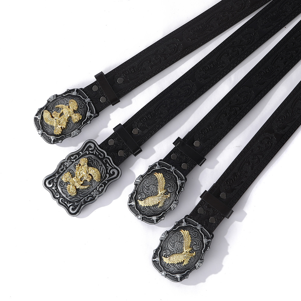 压花立体扣头时尚潮流穿搭高级感牛仔裤腰带配饰个性复古风皮带