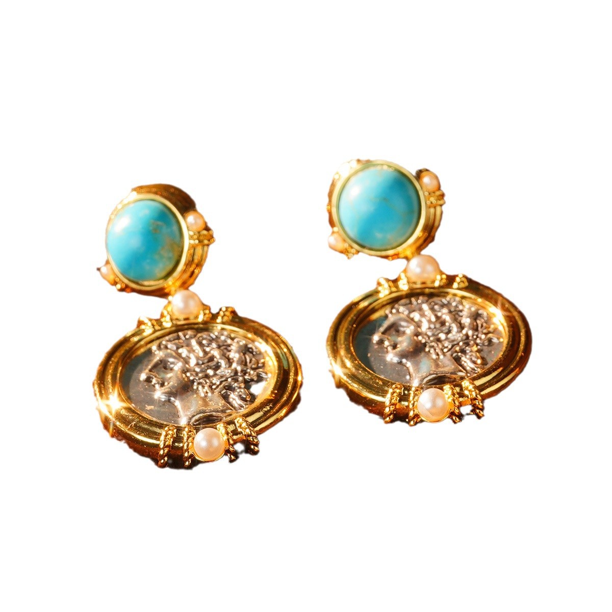 European and American retro fashion new stud earrings, trendy cross, vintage pearl natural stone earrings, elegant and personalized earrings Item Picture