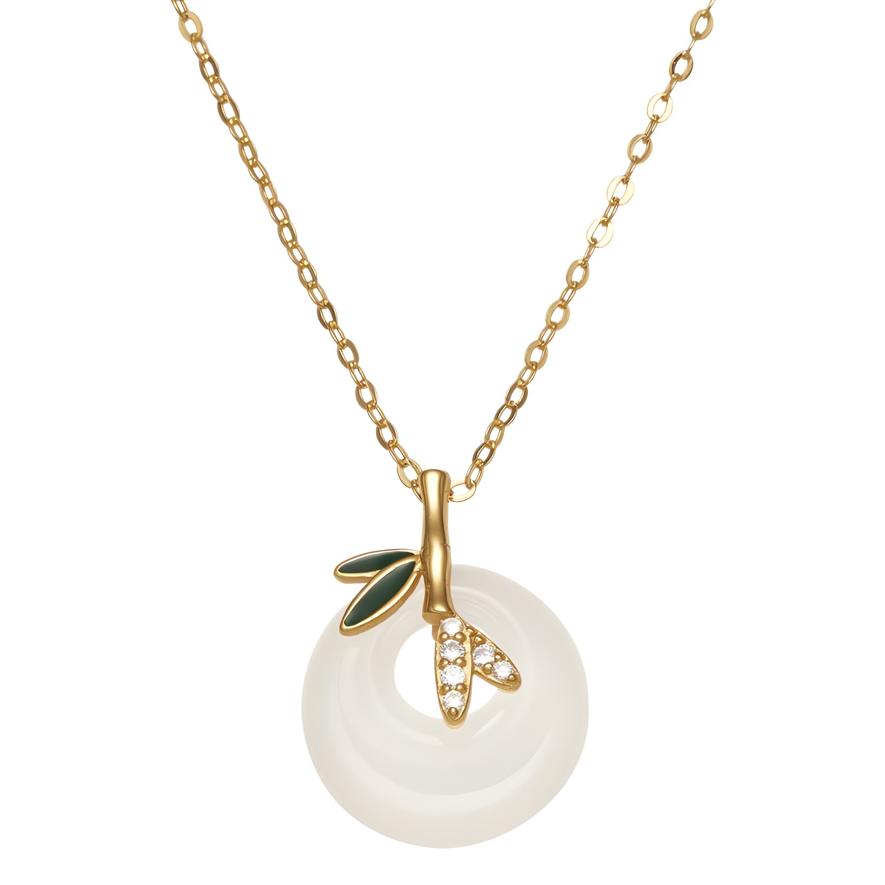 925 silver Chinese-style niche design, simple bamboo pendant collarbone chain, natural chalcedony peace pendant necklace for women Item Picture