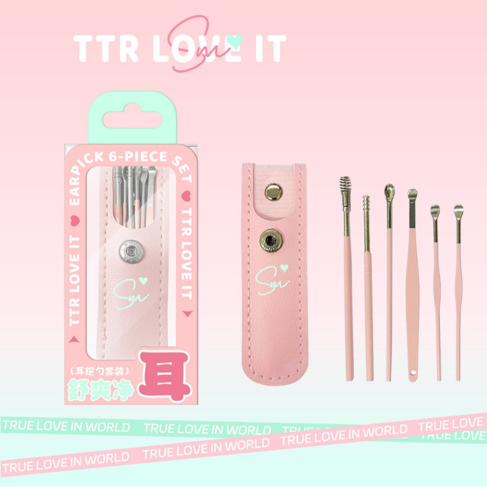 卡盟不锈钢掏耳勺双头螺旋挖耳勺耳朵清洁器掏耳采耳工具6件套装