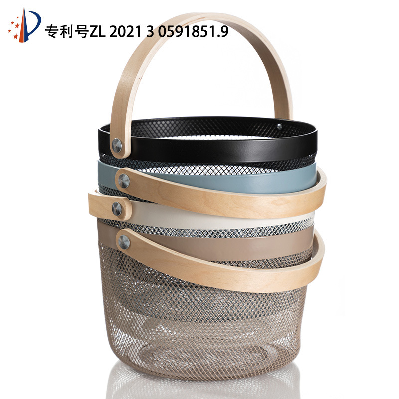 厂家批发家用储物篮铁艺金属篮北欧手提圆形水果蔬菜篮收纳篮出口