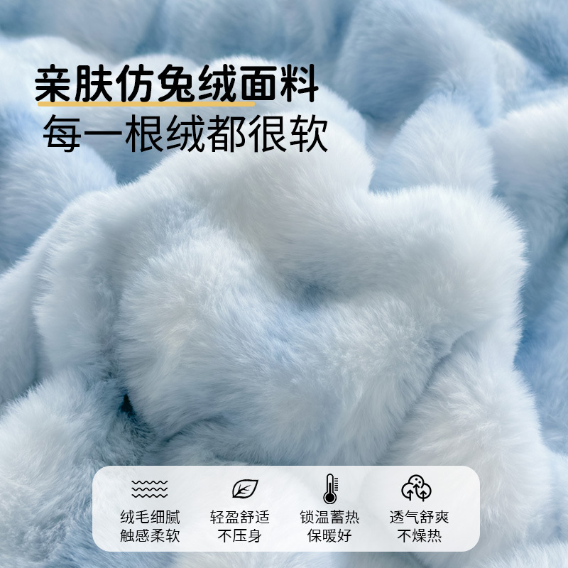 2025 Winter New rabbit-like plush four-piece set, high grammage double-sided plush and fleece warm bed sheet and duvet cover three-piece set details Picture