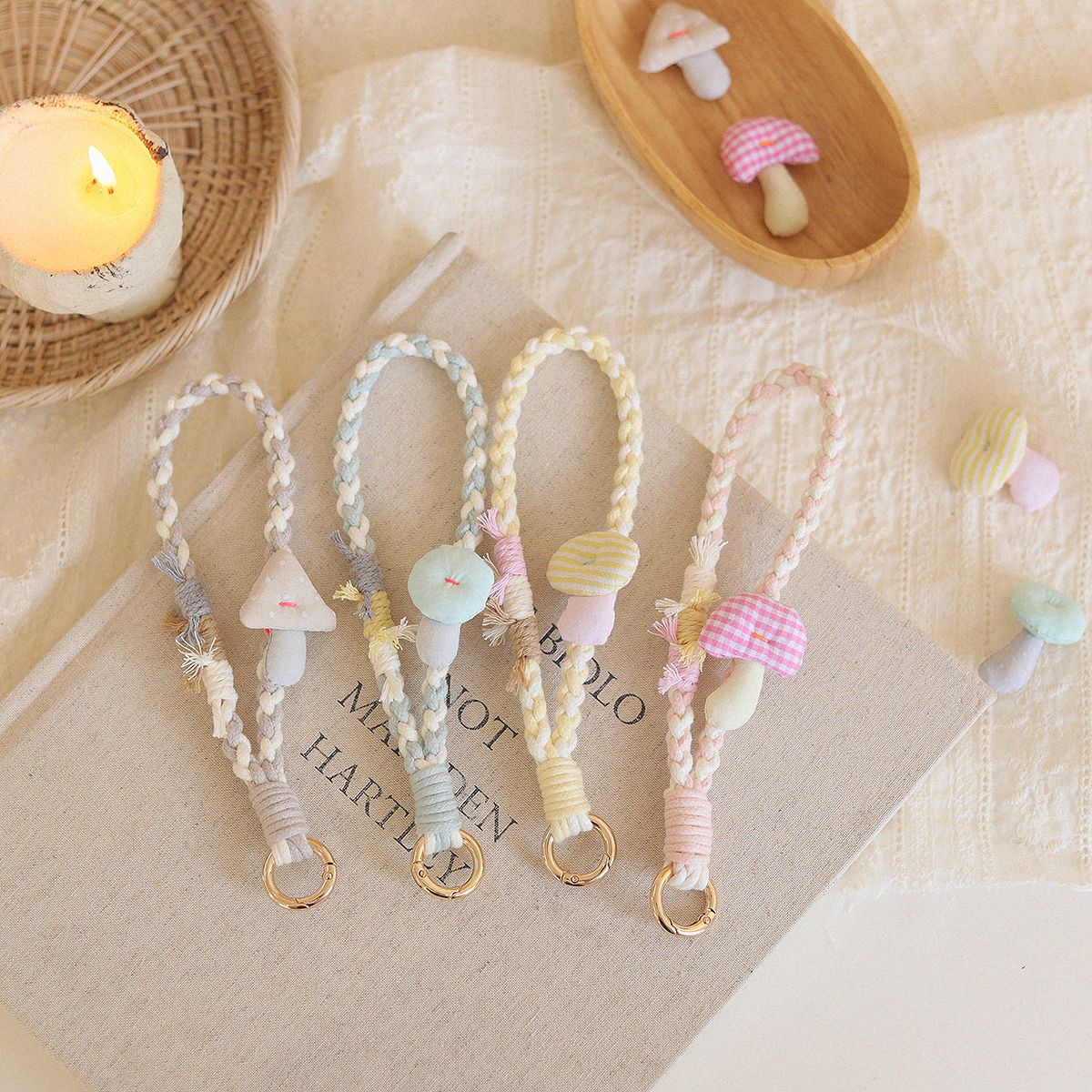 2026 Spring New Original cute little mushroom lanyard with a fresh and sweet girlish style, woven mobile phone pendant wrist Specification image