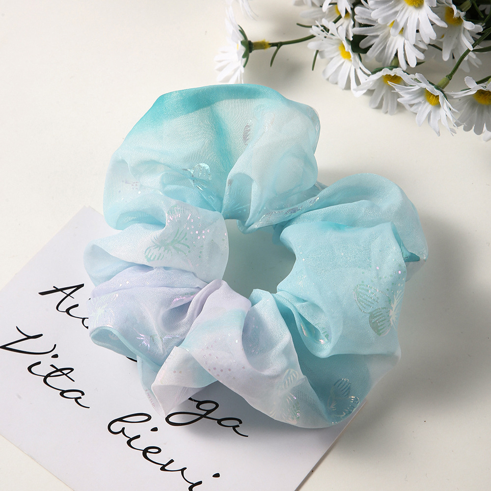 Summer gauze gradient large intestine hair band, ins style butterfly print hair band, sweet and elegant bun hair accessory wholesale Specification image