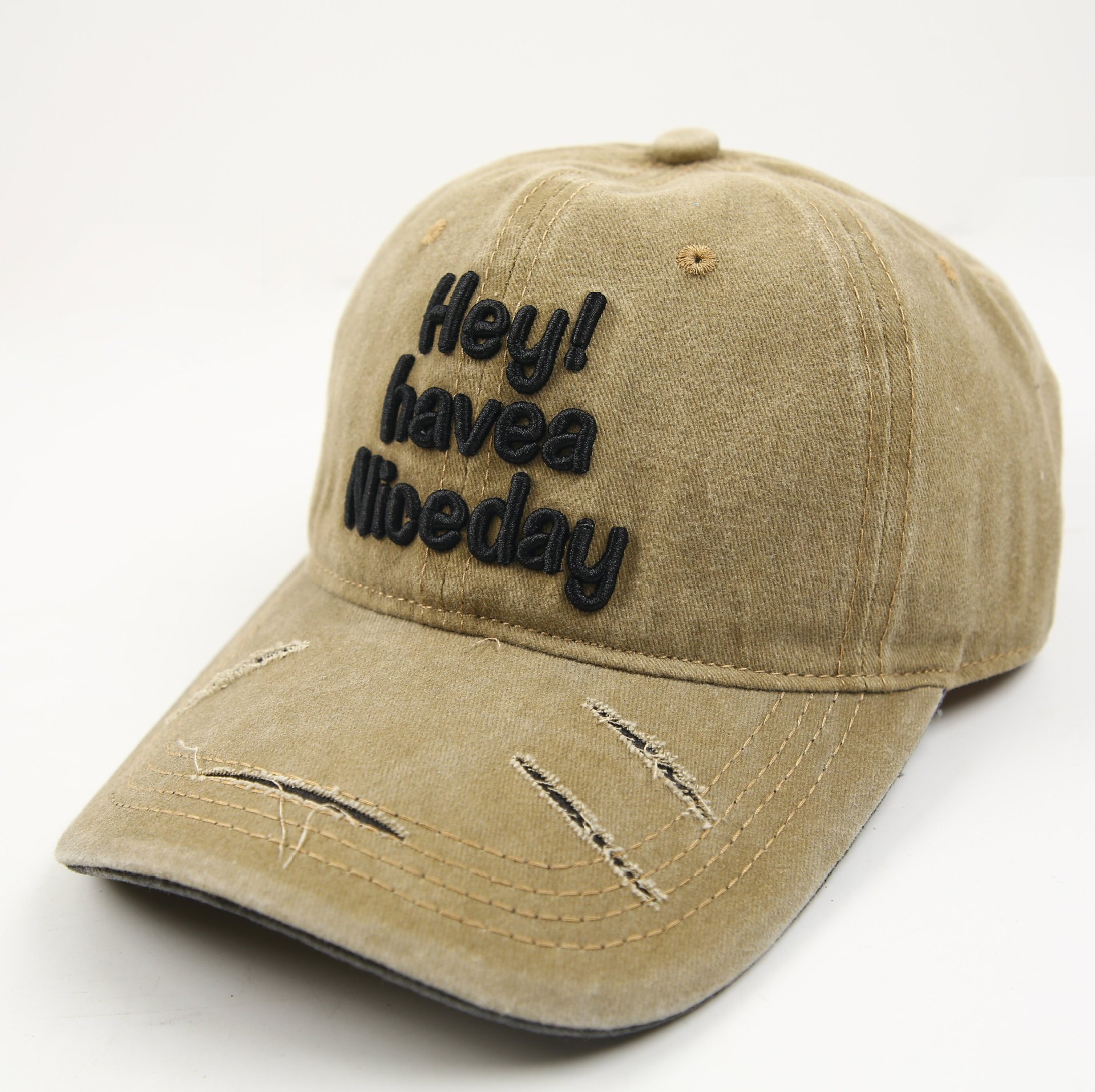 Retro washed denim caps, artistic distressed three-dimensional embroidered letter men's and women's baseball caps, college-style baseball caps Specification image