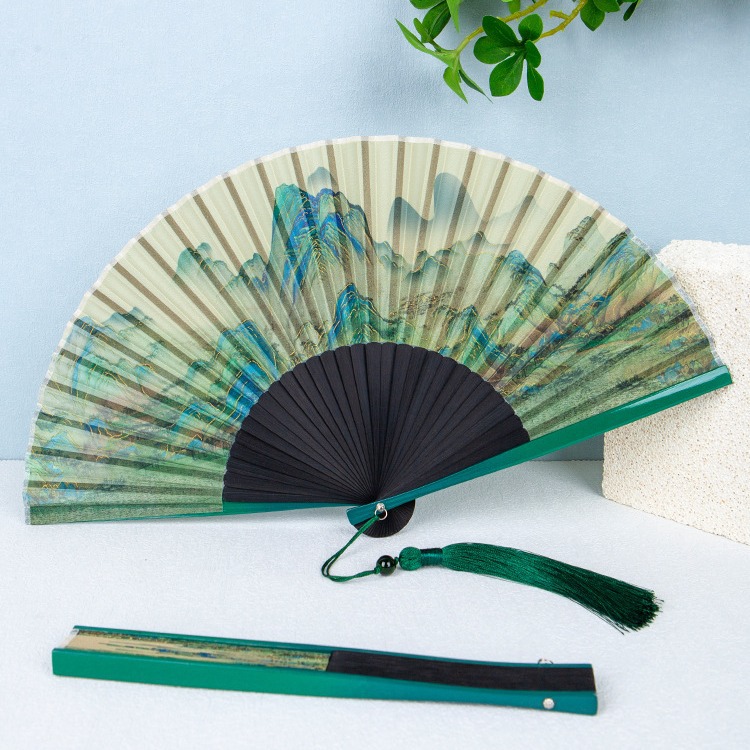 千里江山图扇子折扇女中国风丝绸扇故宫田园风随身折叠古风跳舞扇