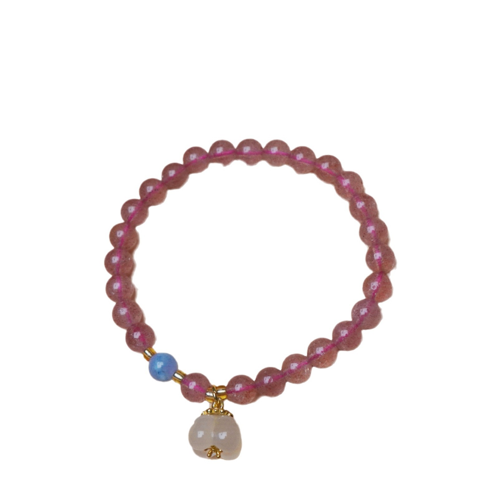 Natural strawberry crystal agate bracelet with beaded beads for women, fresh and sweet peach blossom pendant, high-end bracelet accessory Item Picture