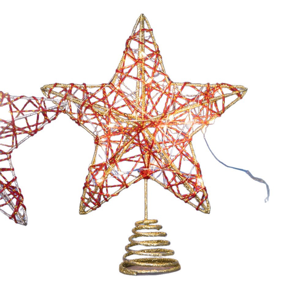 Cross-border wholesale of Christmas tree top star ironwork accessories, five-pointed star Christmas tree decorations, Christmas tree pendants, and shining stars Item Picture