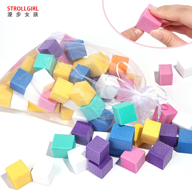高弹迷你指甲锉不规则豆腐块裟袋装彩色四方块海绵挫无气味美甲