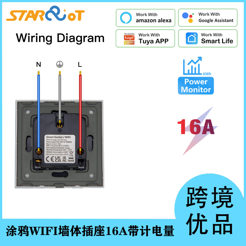 Delixi smart socket, Graffiti WiFi wall 16A with power meter, European standard power strip, compliant with EU and Japanese sockets details Picture