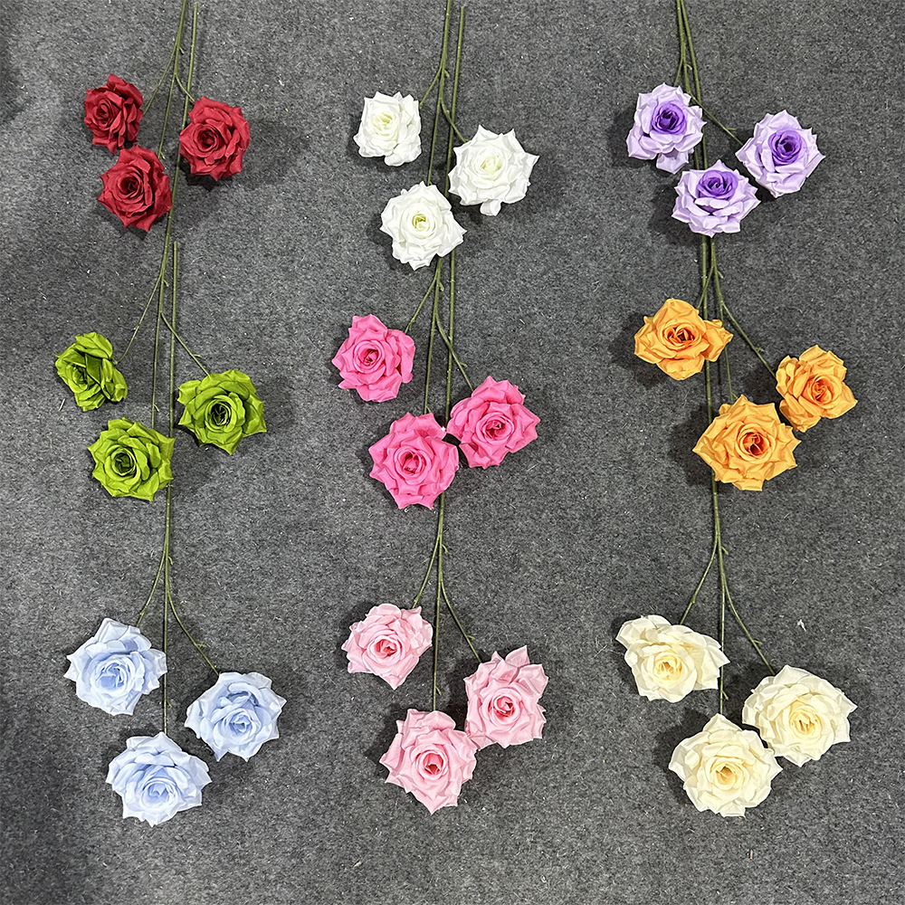 Three simulated diamond rose artificial flowers, silk flowers, artificial plastic flowers, high-end living room ornaments, wedding floral art finished products details Picture