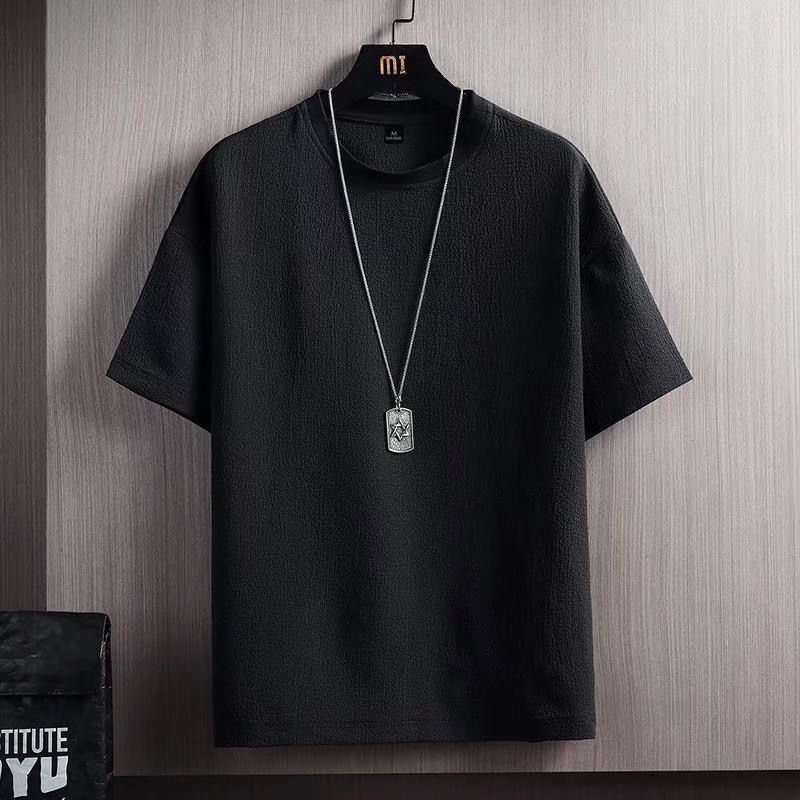 Short-sleeved T-shirt for men, summer half-sleeved body, ice silk cotton and linen top, linen solid color base layer, white men's wear