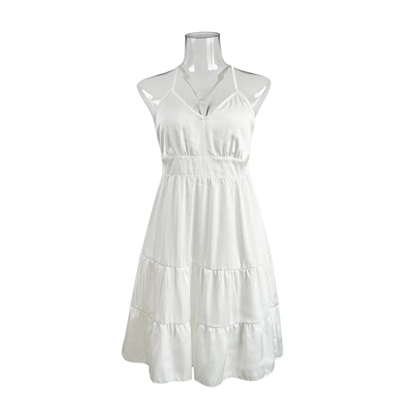 Feiyun's new summer pure sensual nightgown, ice silk pajama, high-waisted, slimming mid-length halter dress 444 Item Picture