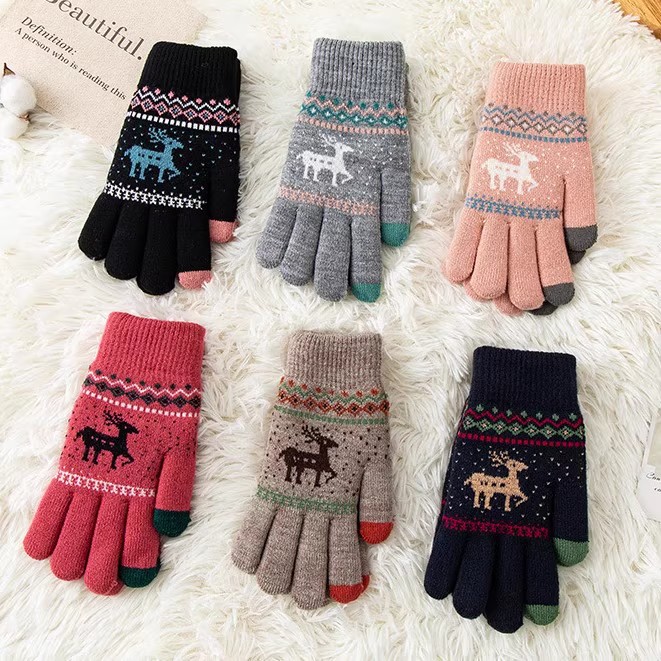 Thickened and fleece double-layer deer fur warm gloves, Korean version with touch screen, versatile for keeping warm in autumn and winter, suitable for students and adults