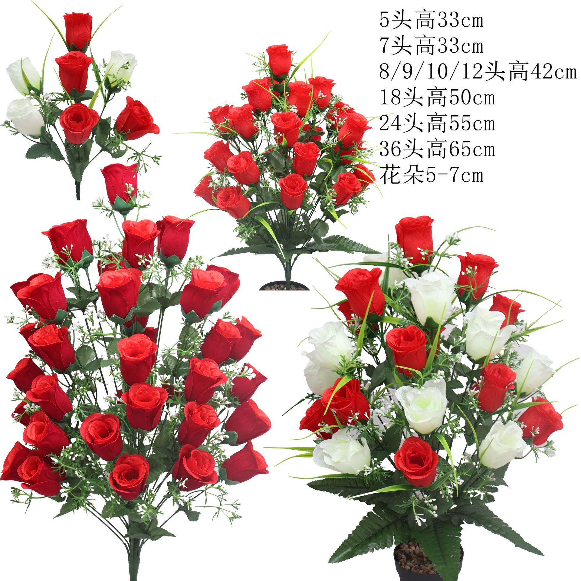 跨境代发贴标亚马孙特姆希音爆款绒布仿真玫瑰花厂外贸春蕾假花蕾细节图