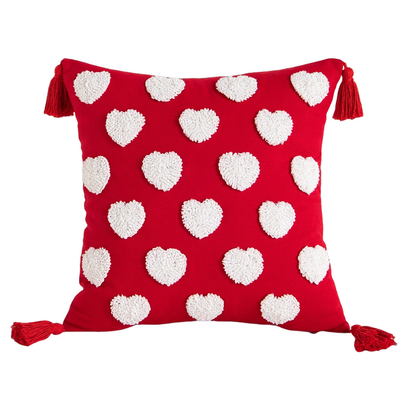 情人节爱心可爱簇绒流苏抱枕现代简约办公室腰靠家居沙发床头靠垫白底实物图