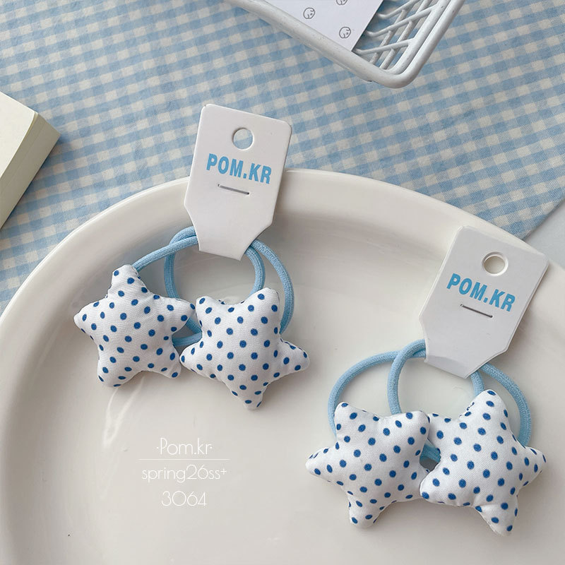 Nueva versión coreana simple azul atado punto de onda pentagrama anillo de pelo dulce traje de niño elástico cola de caballo cuerda de cabeza accesorios para el pelo