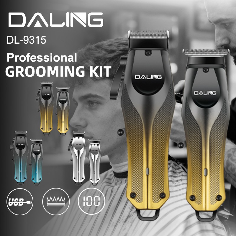 DALING 9315 Hair Clipper Set, gradient body, USB charging port, electric pusher, Professional hair clipper
