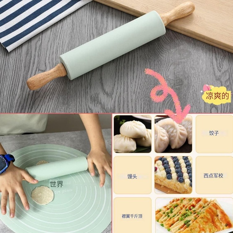 宝宝辅食用揉面垫擀面杖 烘焙硅胶擀面杖垫套装家用圆形刻度不粘揉捏垫套装细节图