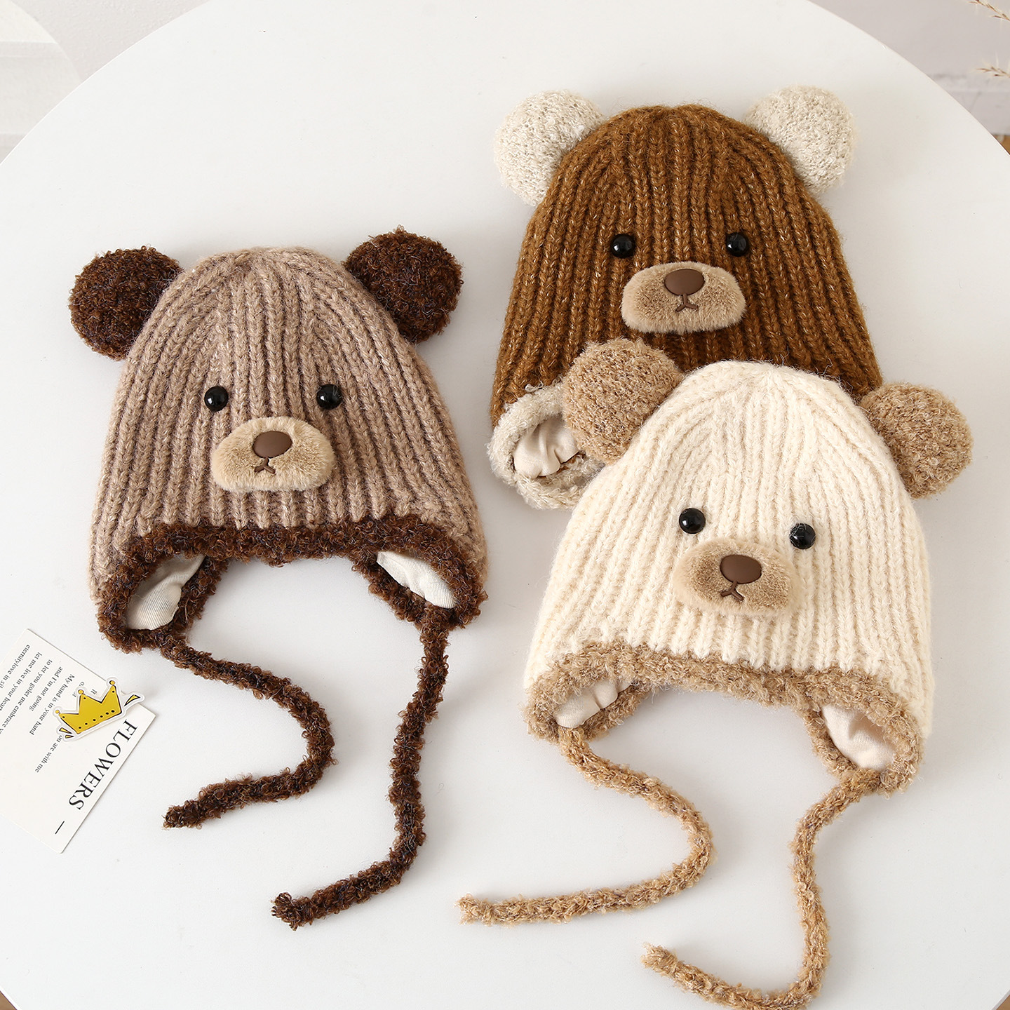 宝宝毛线帽冬季儿童针织帽男女童卡通护耳帽加厚防风帽可爱小熊帽产品图