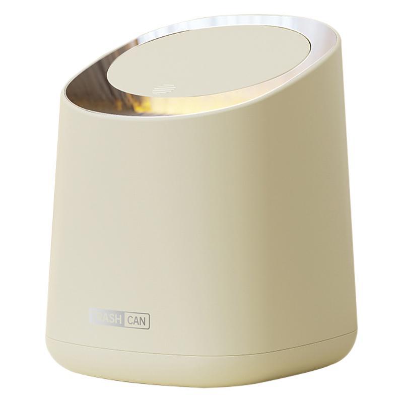 高颜值ins风桌面垃圾桶奶油色迷你小号按压式桌上带盖垃圾筒批发白底实物图