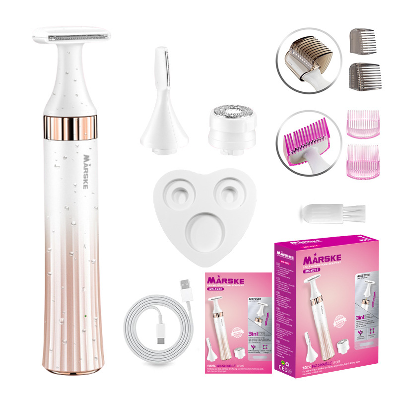 MARSKE MS-6233跨境新款女士剃毛器三合一带底座可水洗私密腋下脱毛仪充电款刮毛白底实物图