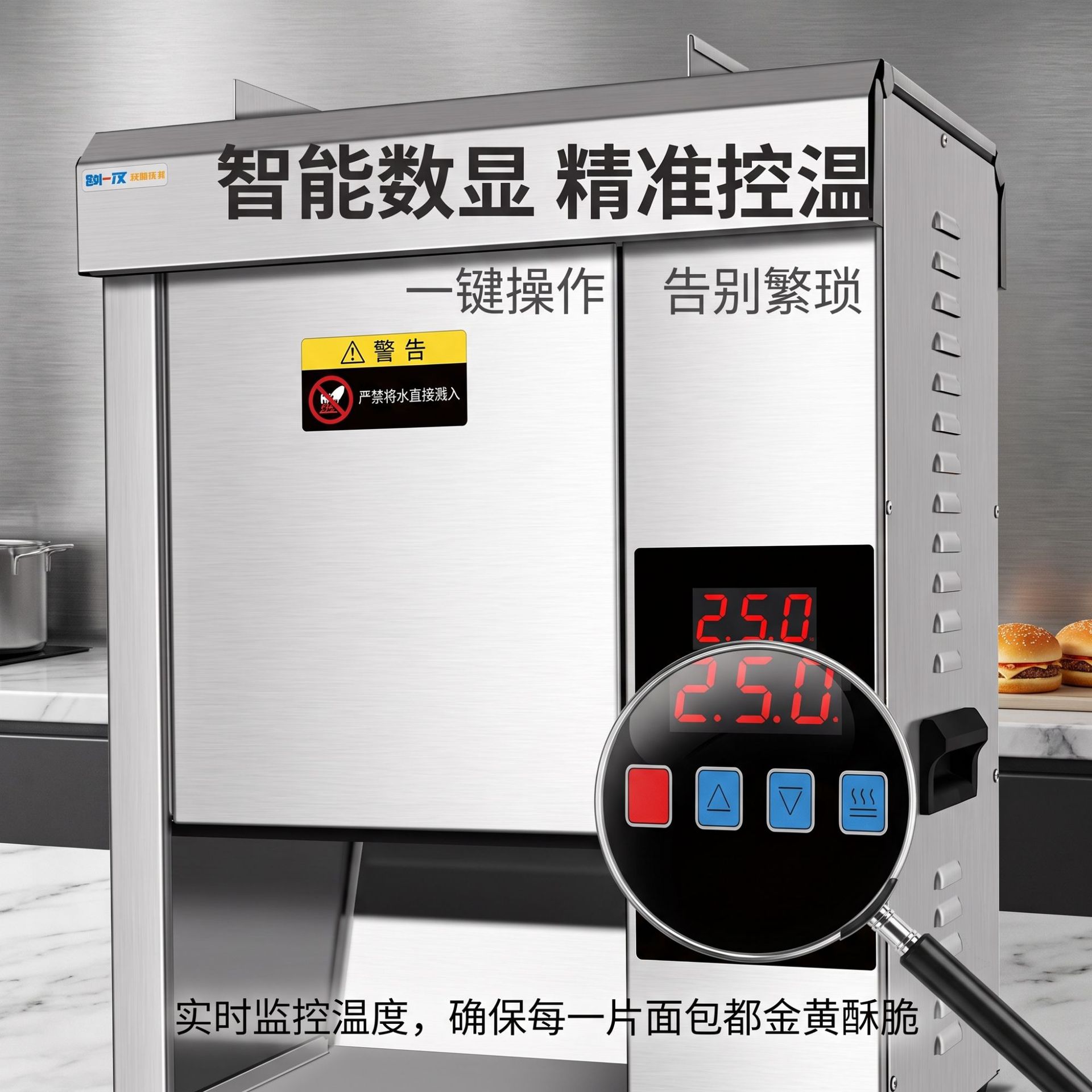 The commercial fully automatic hamburger machine features intelligent temperature control, a stainless steel body that preheats quickly, heats evenly, is easy to clean and serves food details Picture